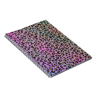 Cuaderno Elegante Purpurina rosa azul dorado Leopardo negro