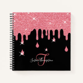 Cuaderno Elegante Purpurina rosado personalizado con espárr