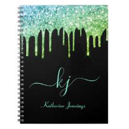 Cuaderno Elegante Purpurina Verde azulado Ombre Perfora Gui