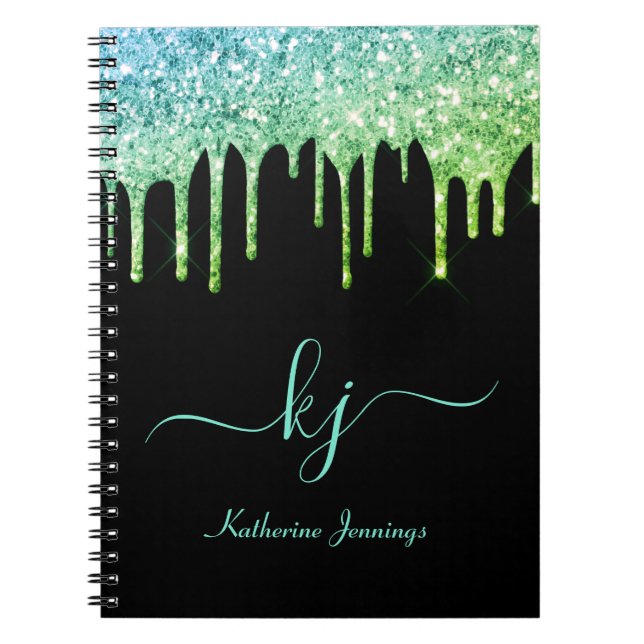 Cuaderno Elegante Purpurina Verde azulado Ombre Perfora Gui (Frente)