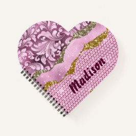 Cuaderno Elegante purpurinoso floral Monograma dorado púrpu