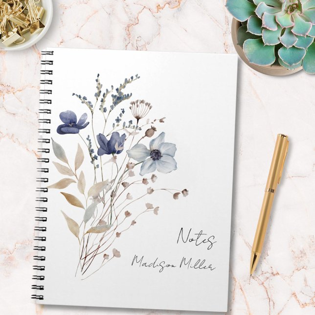 Cuaderno Elegante ramo de flores silvestres azules (In situ)