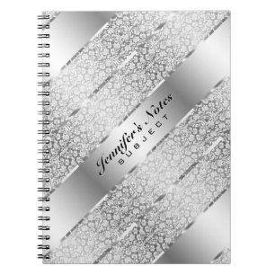 Cuaderno Elegante rayas metálicas de color gris plateado 2 