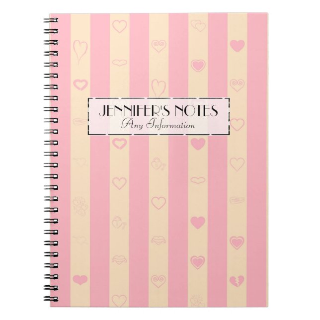 Cuaderno Elegante rayas rosadas Patrón de corazón moderno (Frente)