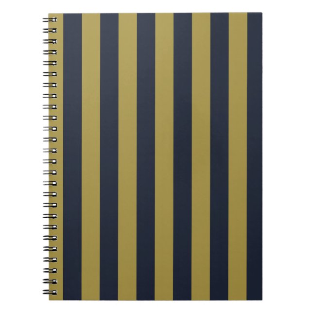 Cuaderno Elegante rayas verticales de oro y marina azul (Frente)