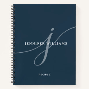 Cuaderno Elegante receta de monograma de escritura azul de 