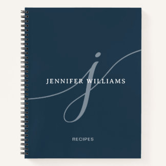 Cuaderno Elegante receta de monograma de escritura azul de