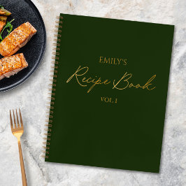 Cuaderno Elegante Receta Sencilla Verde Dorado con guión mo