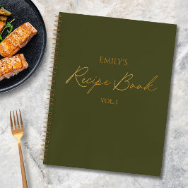 Cuaderno Elegante Receta Sencilla Verde Dorado con guión mo