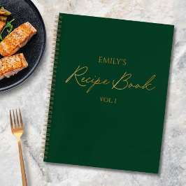 Cuaderno Elegante Receta Sencilla Verde Dorado con guión mo