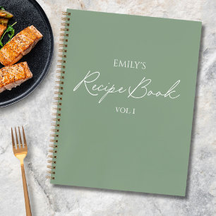 Cuaderno Elegante Receta Simple de Verde Salvia en Letra Mo