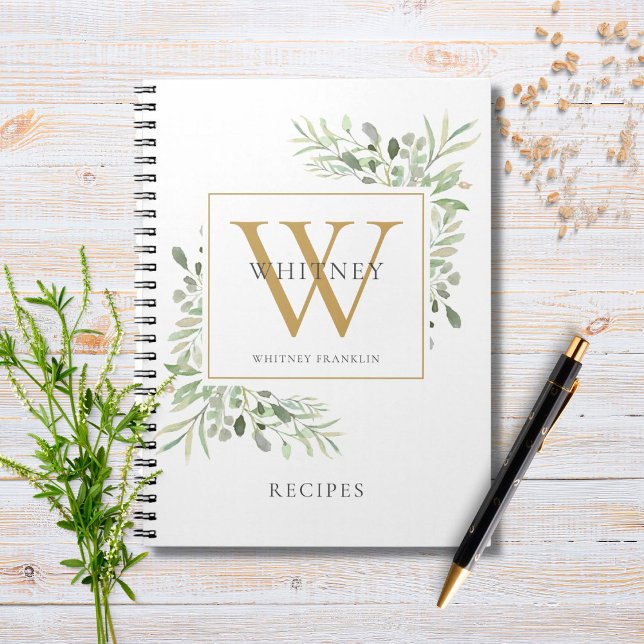 Cuaderno Elegante recetario de cocina con monograma de vege (Subido por el creador)