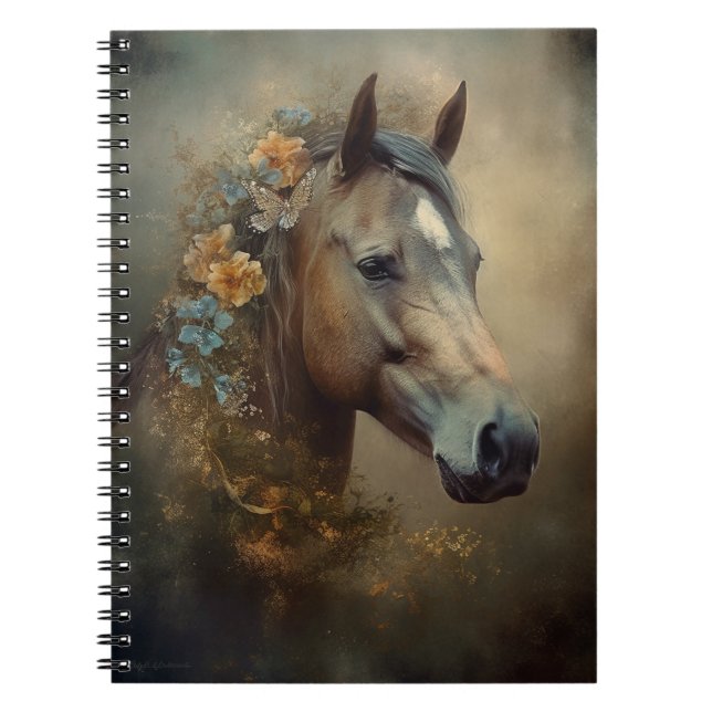 Cuaderno Elegante regalo personalizado de caballos florales (Frente)