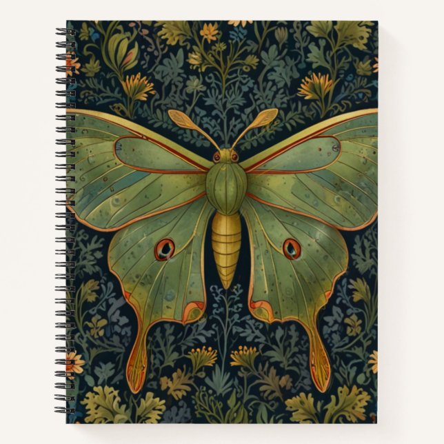 Cuaderno Elegante retro boho Luna moth botánico (Anverso)