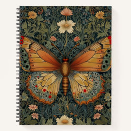 Cuaderno Elegante retro boho mariposa vegetación botánica