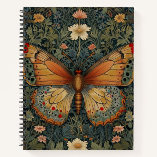 Cuaderno Elegante retro boho mariposa vegetación botánica