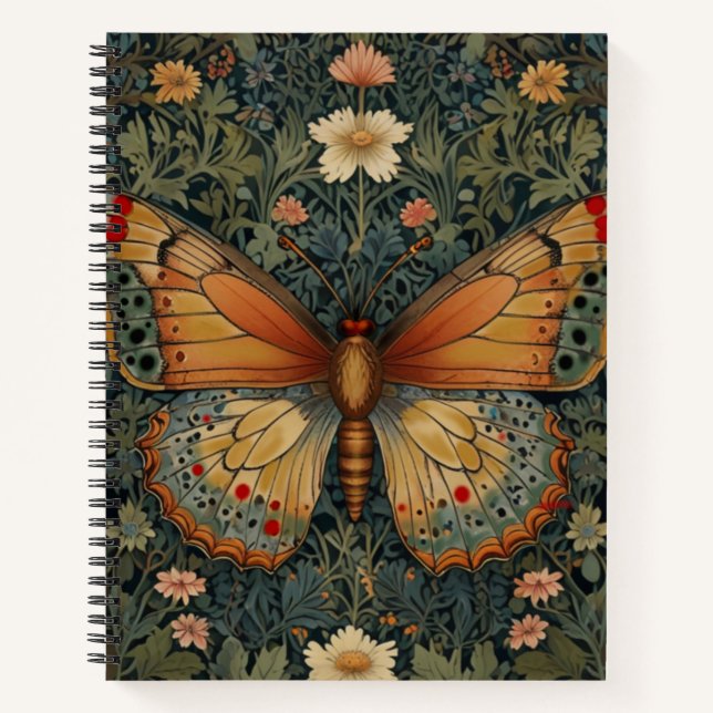 Cuaderno Elegante retro boho mariposa vegetación botánica (Anverso)