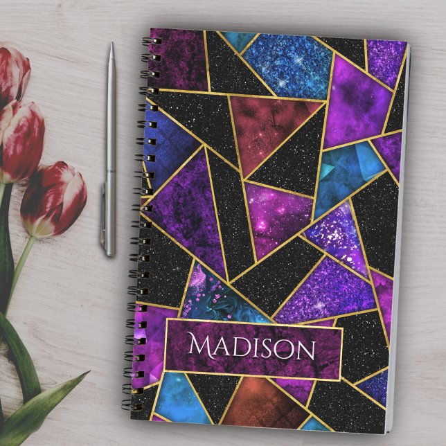 Cuaderno Elegante rojo violeta giratorio geométrico (Subido por el creador)