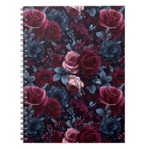 Cuaderno Elegante Rosa Borgoña Patrón Floral Marino