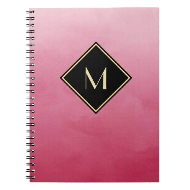 Cuaderno Elegante Rosa Cepillado Con Monograma De Oro Simpl (Frente)