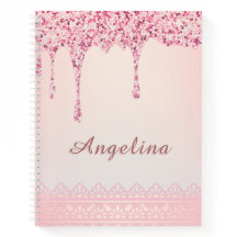 Cuaderno elegante rosa con goteo de brillo glamour