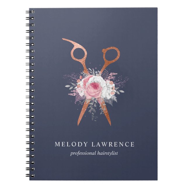 Cuaderno Elegante rosa de cobre tijeras de oro peinado (Frente)