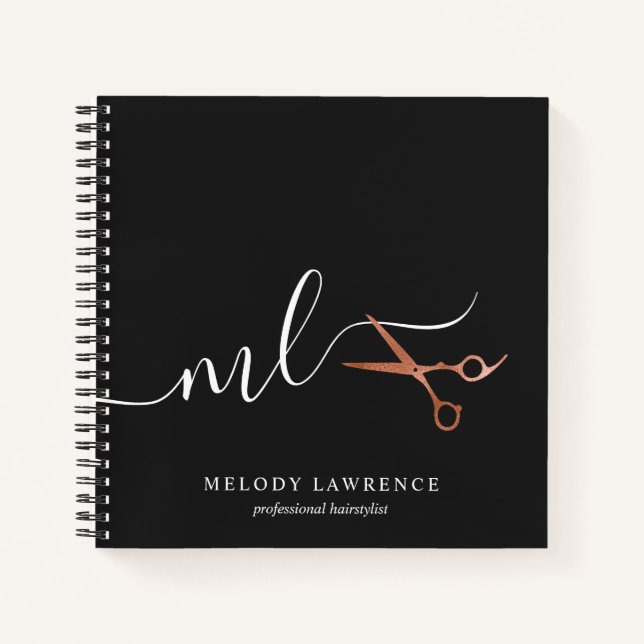 Cuaderno Elegante rosa de cobre tijeras de oro peinado (Anverso)