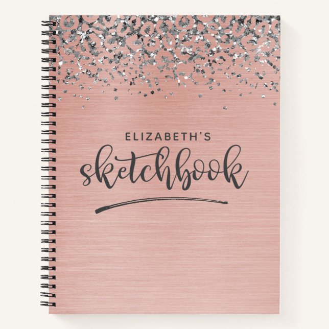 Cuaderno Elegante Rosa de Oro Purpurina de Arte Esbozo (Anverso)