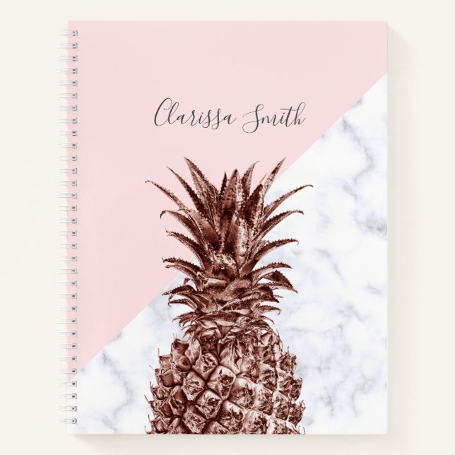 Cuaderno Elegante rosa dorado piña mármol blanco (Anverso)