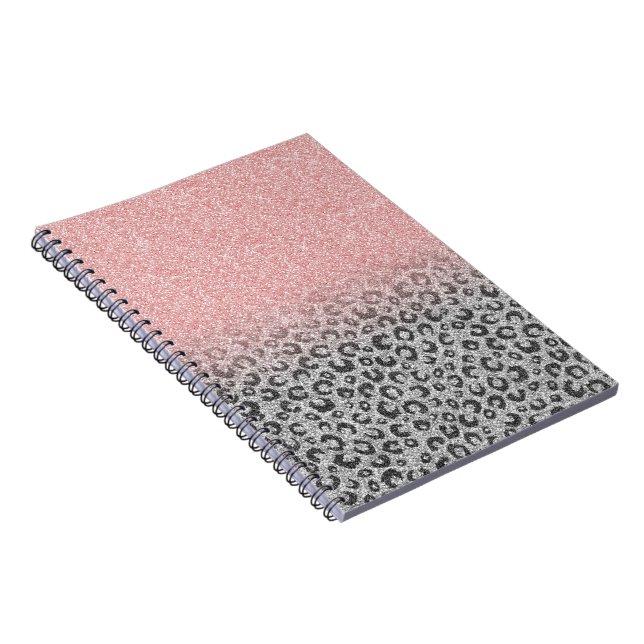Cuaderno Elegante Rosa dorado Purpurina Leopardo Imprimir (Lado Derecho)