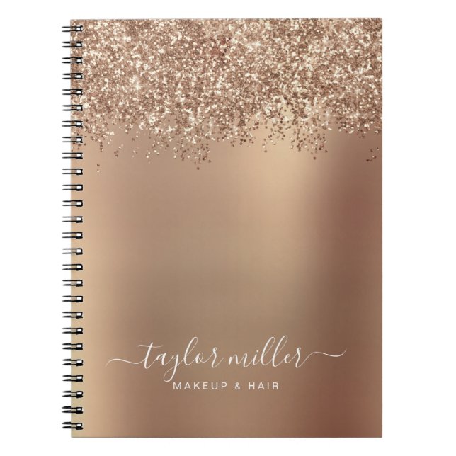 Cuaderno Elegante rosa elegante maquillaje purpurina de oro (Frente)