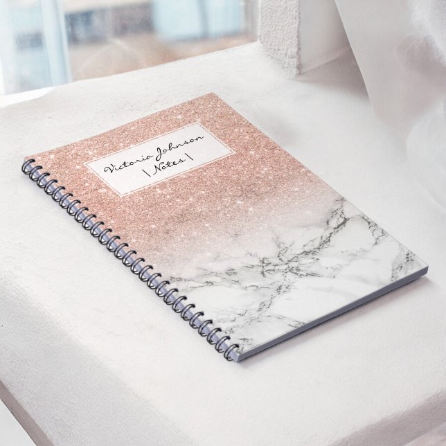 Cuaderno Elegante rosa falso rosa purpurina de mármol blanc (Stylish faux rose pink glitter ombre white marble notebook)
