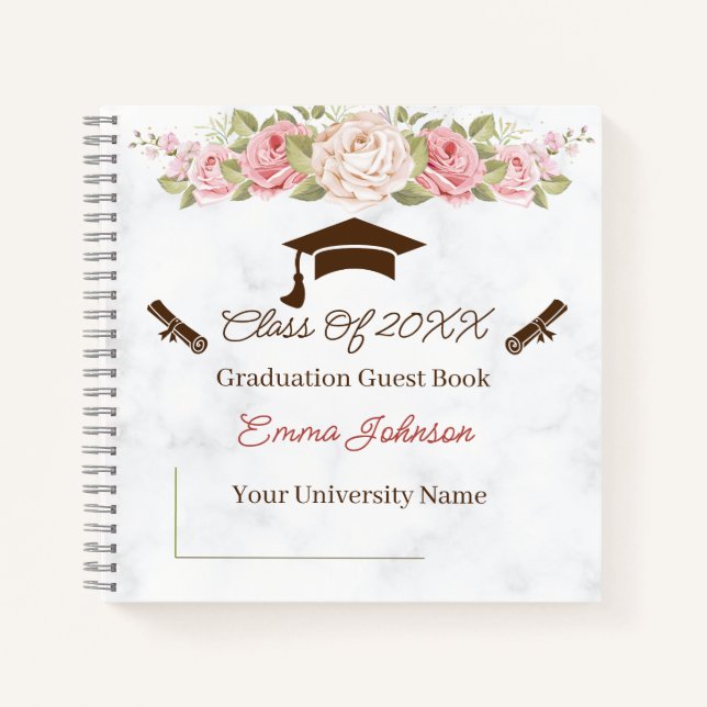 Cuaderno Elegante Rosa Flores Personalizable Graduación (Anverso)