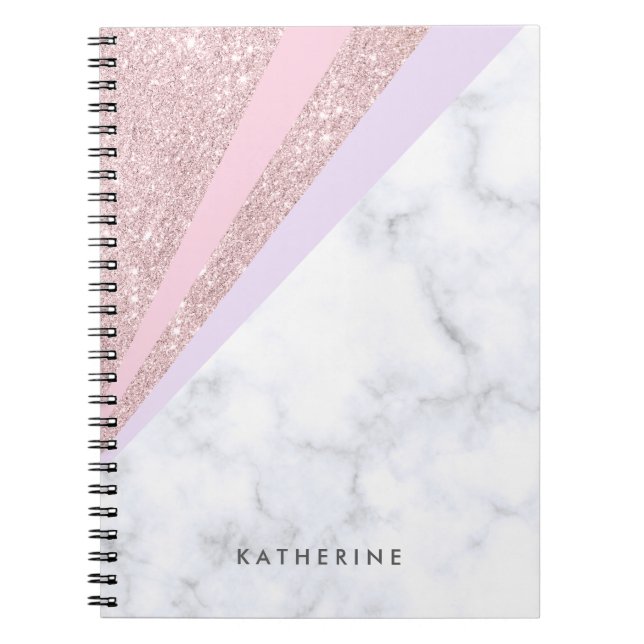 Cuaderno Elegante rosa geométrico oro purpurina mármol blan (Frente)
