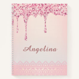 Cuaderno Elegante Rosa Glam con Goteo de Brillo
