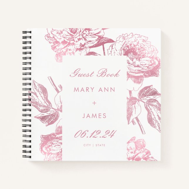 Cuaderno Elegante Rosa Gold Floral Boda Guestbook (Anverso)