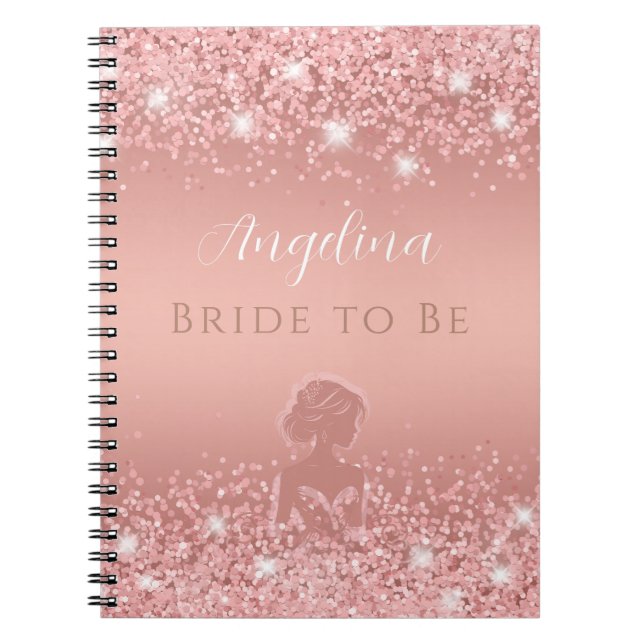 Cuaderno Elegante Rosa Gold Luxe Shimmer Bridal Shower (Frente)