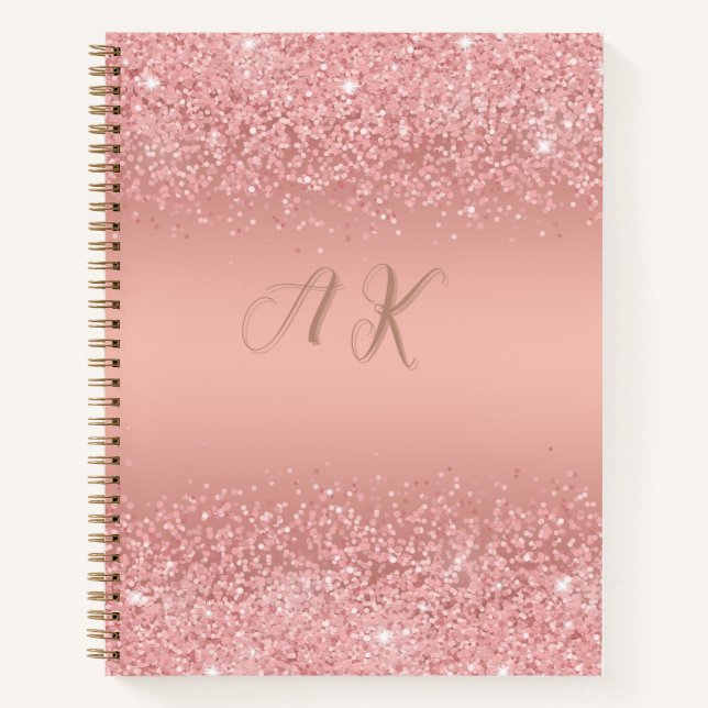 Cuaderno Elegante Rosa Gold Luxe Shimmer Monograma (Anverso)