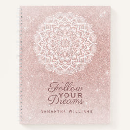 Cuaderno Elegante Rosa Monogramado Purpurina de Oro Girly