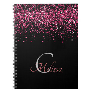 Cuaderno Elegante Rosa negro dorado Monograma Nombre
