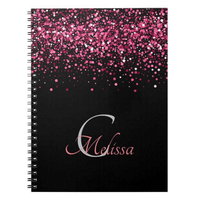 Cuaderno Elegante Rosa negro dorado Monograma Nombre (Frente)