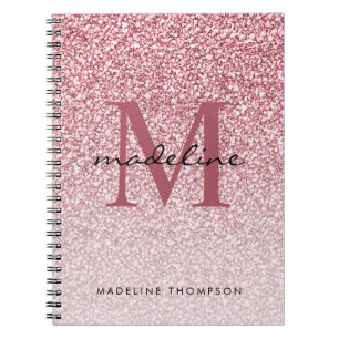 Cuaderno Elegante Rosa Purpurina de oro Girly Monograma