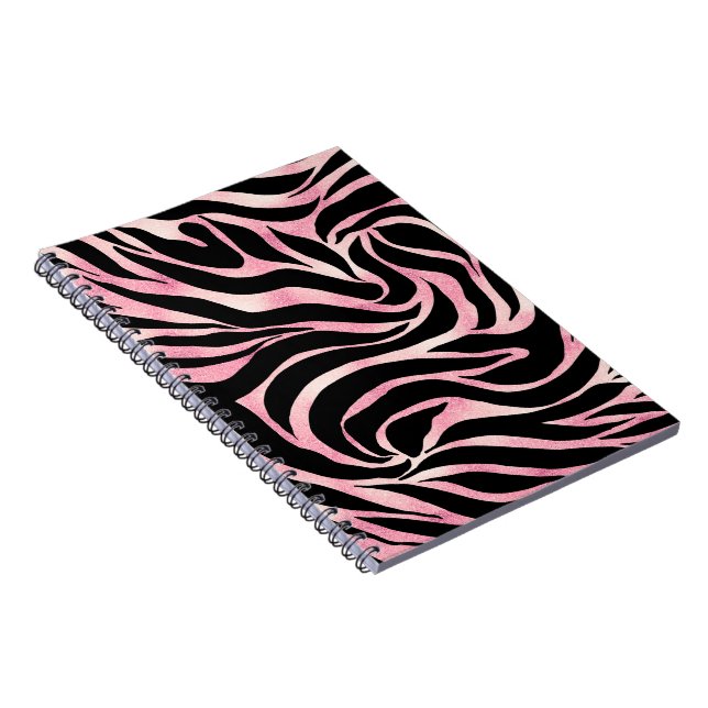 Cuaderno Elegante Rosa Purpurina de oro Zebra Black Animal  (Lado Derecho)