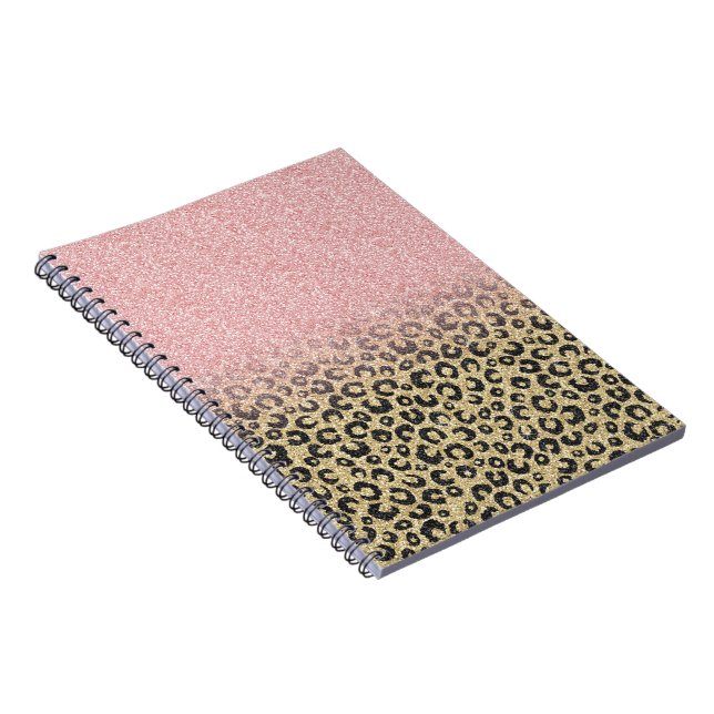 Cuaderno Elegante Rosa Purpurina dorado Leopardo negro (Lado Derecho)