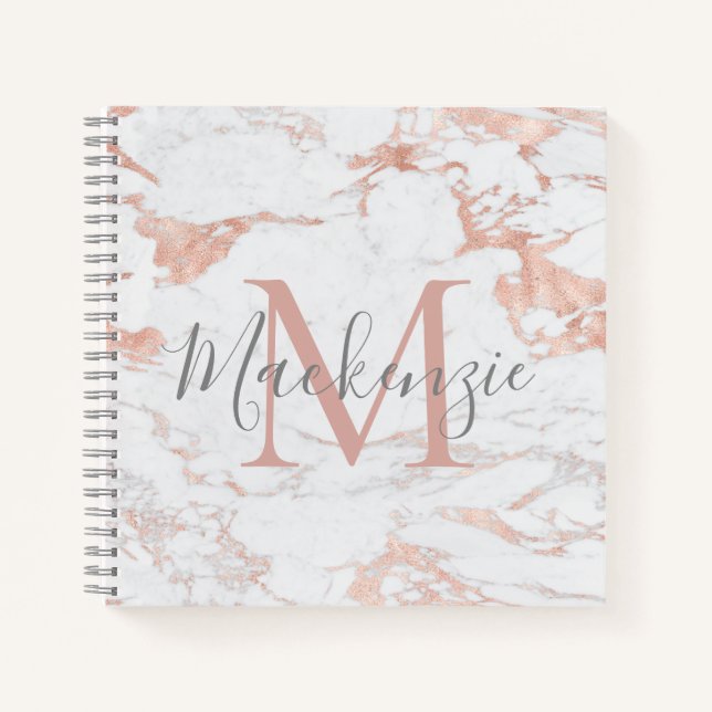 Cuaderno Elegante Rosa Relieve metalizado dorado Mármol Mon (Anverso)