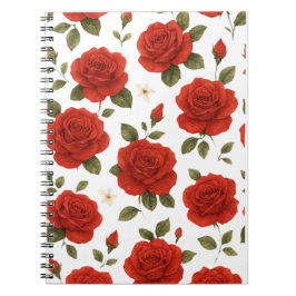 Cuaderno Elegante rosa roja y acuarela jazmín blanco Floral
