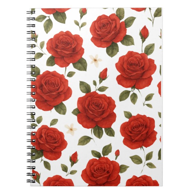 Cuaderno Elegante rosa roja y acuarela jazmín blanco Floral (Frente)