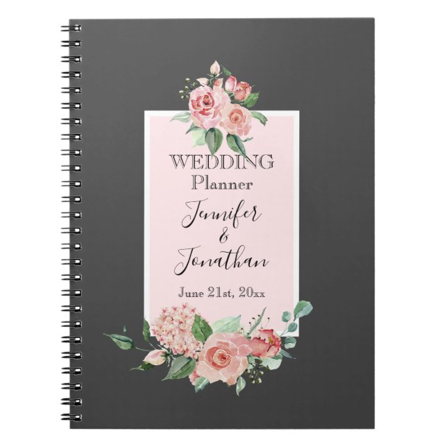 Cuaderno Elegante rosa simple en el planificador de la boda (Frente)