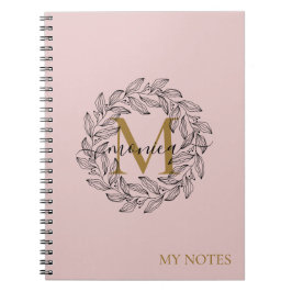 Cuaderno Elegante Rubor Rosa Girly Floral Gold Monograma