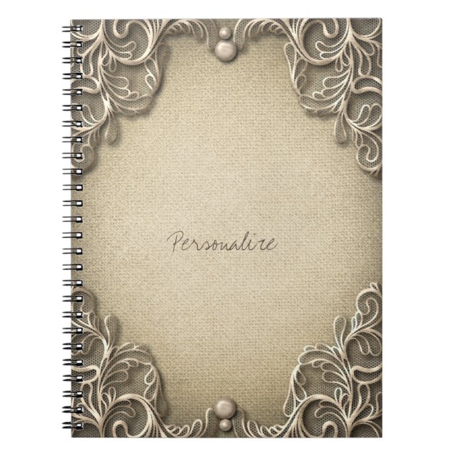 Cuaderno Elegante Rústico Rústico Burlap Lace Western Glam (Frente)